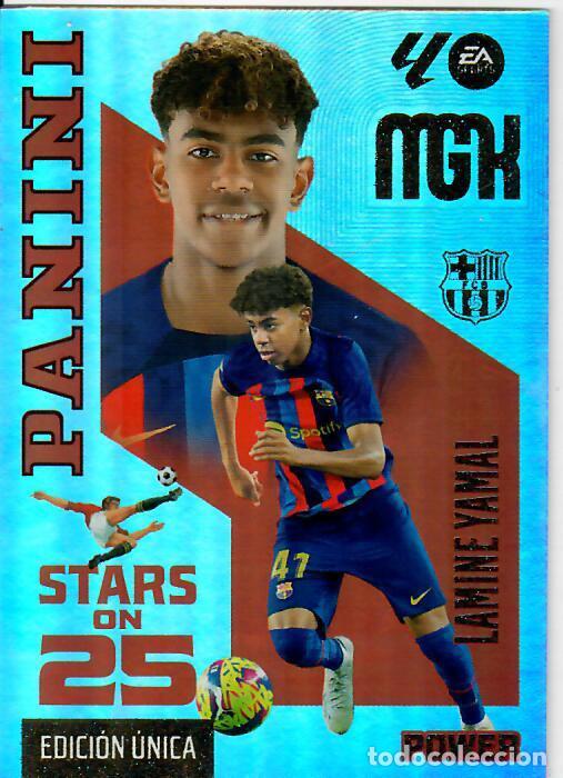 Fu&szlig;ball-Sticker: TRADING CARD PANINI MEGACRACKS 26 27 - MGK 449 P STARS ON 25 LAMINE YAMAL BARCELONA - EDICI&Oacute;N &Uacute;NICA