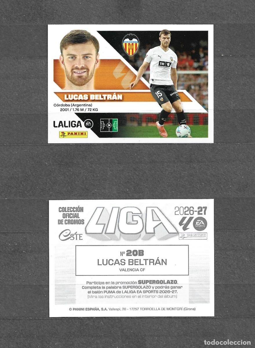Cromos de f&uacute;tbol: Liga este 26/27 - Lucas Beltr&aacute;n - N&ordm; 20b - Valencia CF