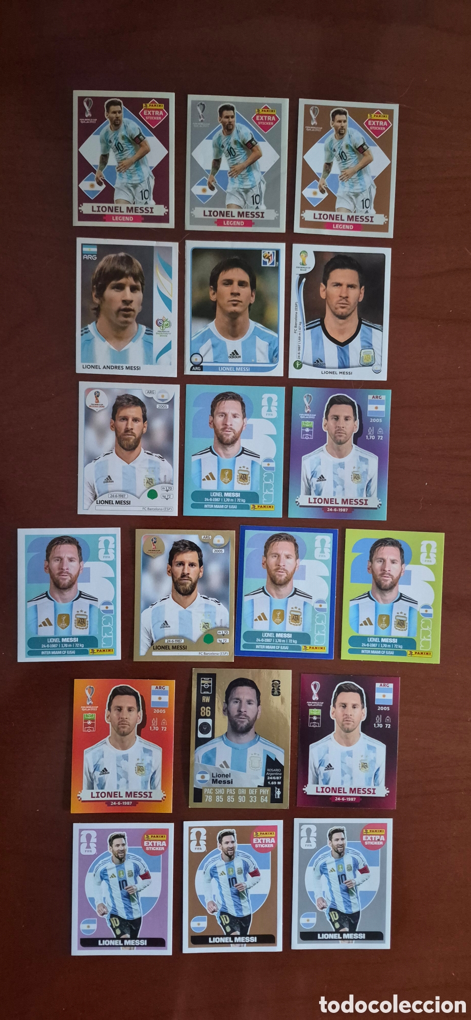 Cromos de f&uacute;tbol: CROMOS MESSI ORO PLATA BRONCE TODOS SUS MUNDIALES