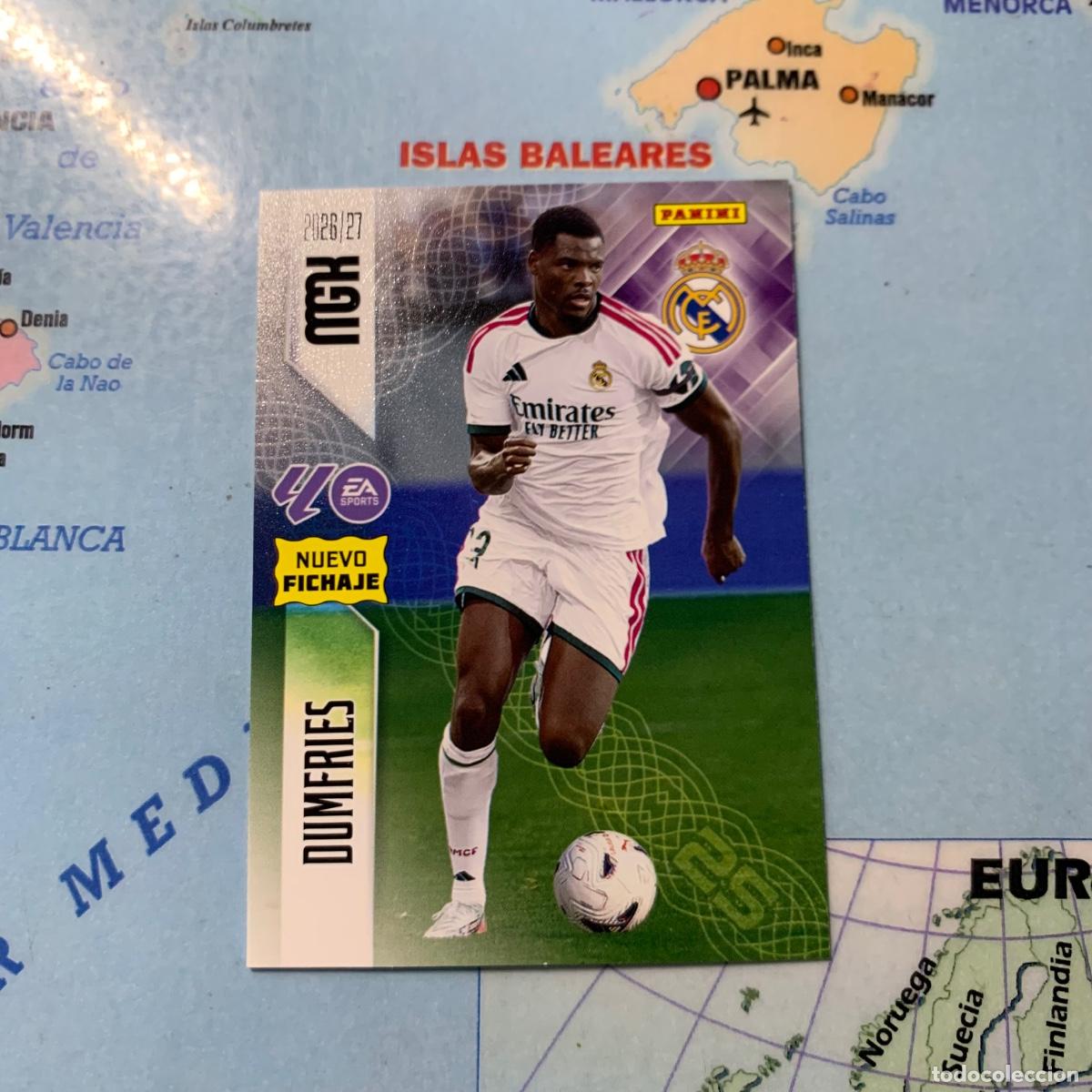 Cromos de f&uacute;tbol: Dumfries nuevo fichaje n&uacute;mero 472 Del Real Madrid megacracks 26-27 2026-2027