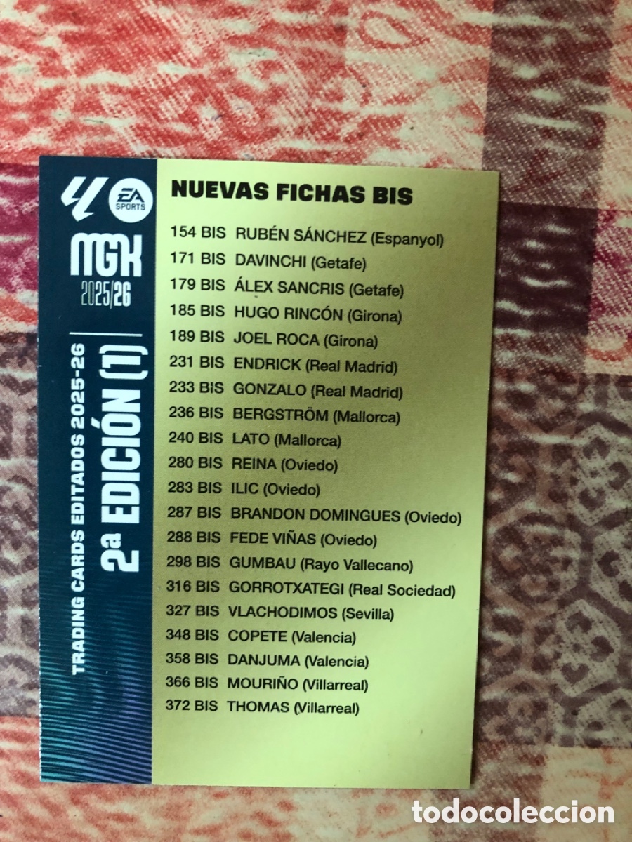 Cromos de f&uacute;tbol: INDICE NUEVAS FICHAS BIS 2&ordf; EDICION ( 1 ) FICHAS ALBUM MEGACRACKS 2025 2026 MGK 25 26