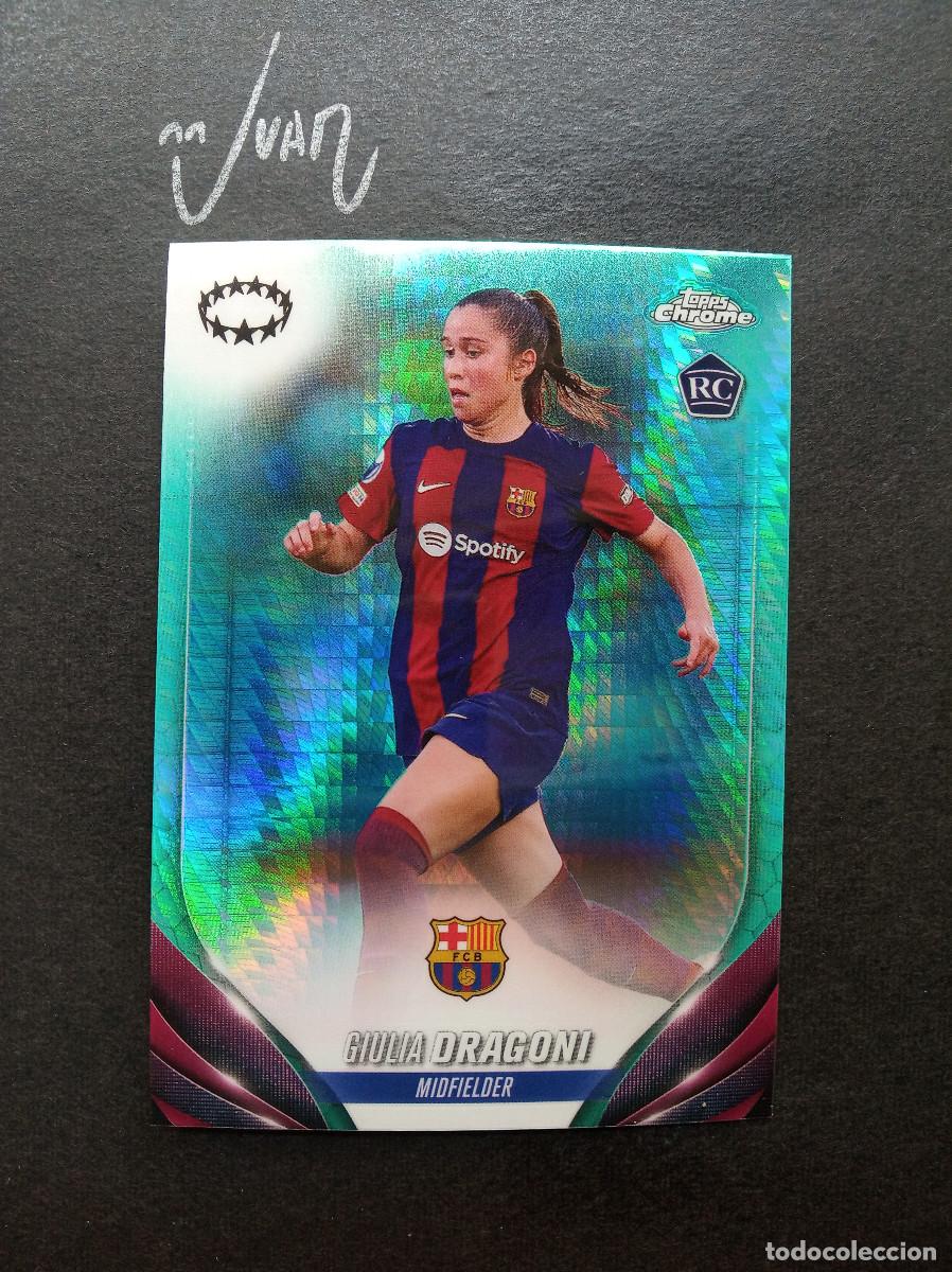 Football Stickers: 30 AQUA PRISM ROOKIE GIULIA DRAGONI BARCELONA ⚽ TOPPS &reg; CHROME WOMEN CHAMPIONS 2023 2024 23 24 NUEVO