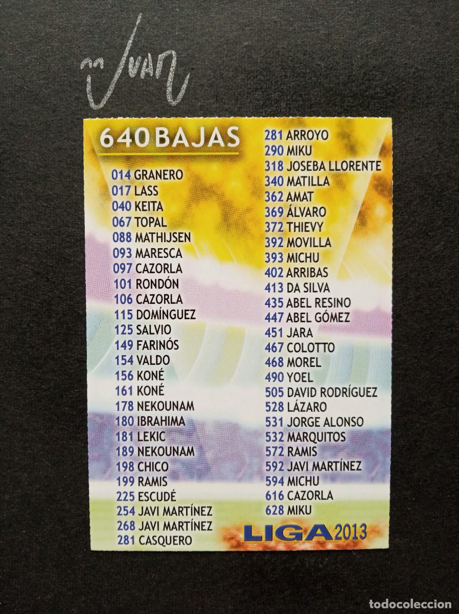 Cromos de f&uacute;tbol: N&ordm; 640 INDICE BAJAS CHECK LIST BAJA ⚽ MUNDICROMO &reg; 2012 2013 FICHAS LIGA FUTBOL QUIZ GAME 12 13
