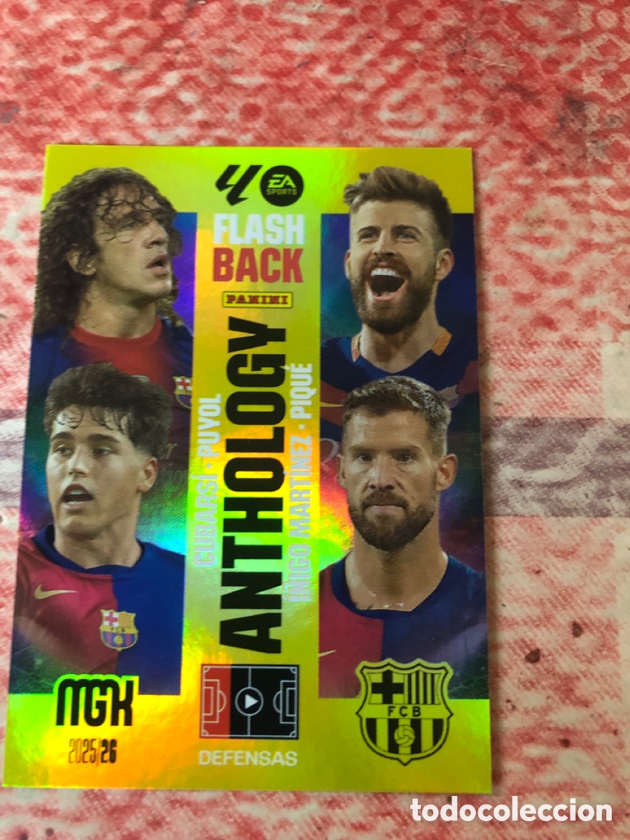 Cromos de f&uacute;tbol: 439 - Puyol, Piqu&eacute;, Cubarsi e I&ntilde;igo - Barcelona - Megacracks 2025 - 2026 FlashBack Antology