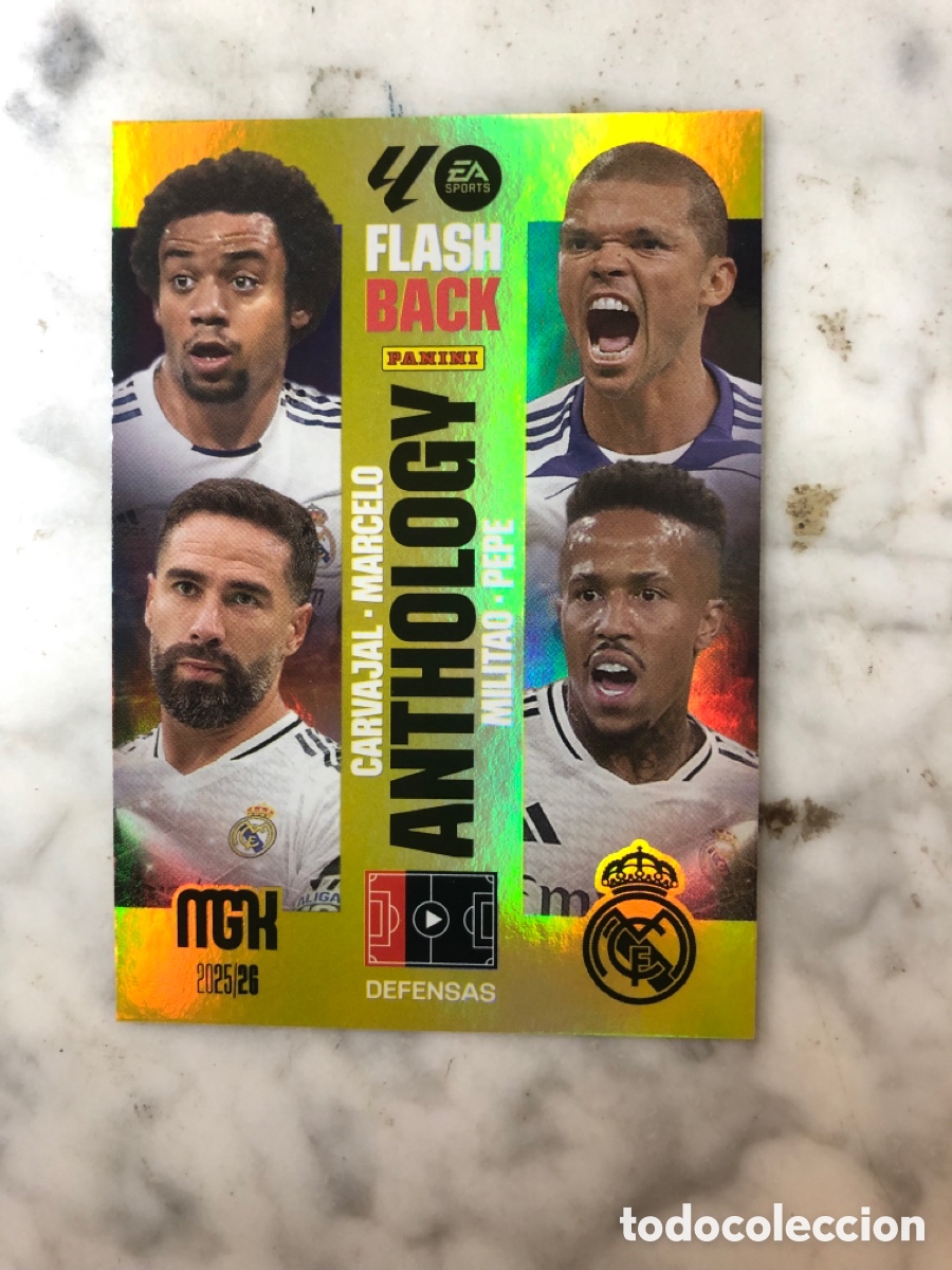 Cromos de f&uacute;tbol: 437 - Carvajal, Marcelo, Pepe y Militao - Real Madrid - Megacracks 2025 - 2026 Flash Black Antology