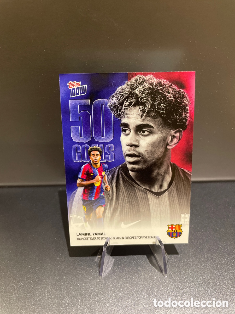 Cromos de f&uacute;tbol: Lamine Yamal 002 Youngest Ever Score 50 Goals Europe&rsquo;s Top Five Leagues Topps Now 2026 FC Barcelona