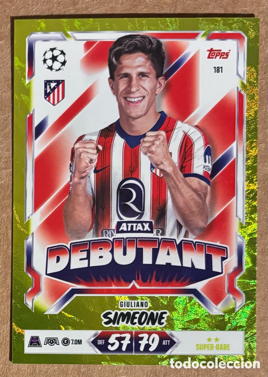 Fu&szlig;ball-Sticker: GIULIANO SIMEONE (ATL&Eacute;TICO MADRID). CARTA DEBUTANT SUPER-RARE MATCH ATTAX 2026/27. #181.