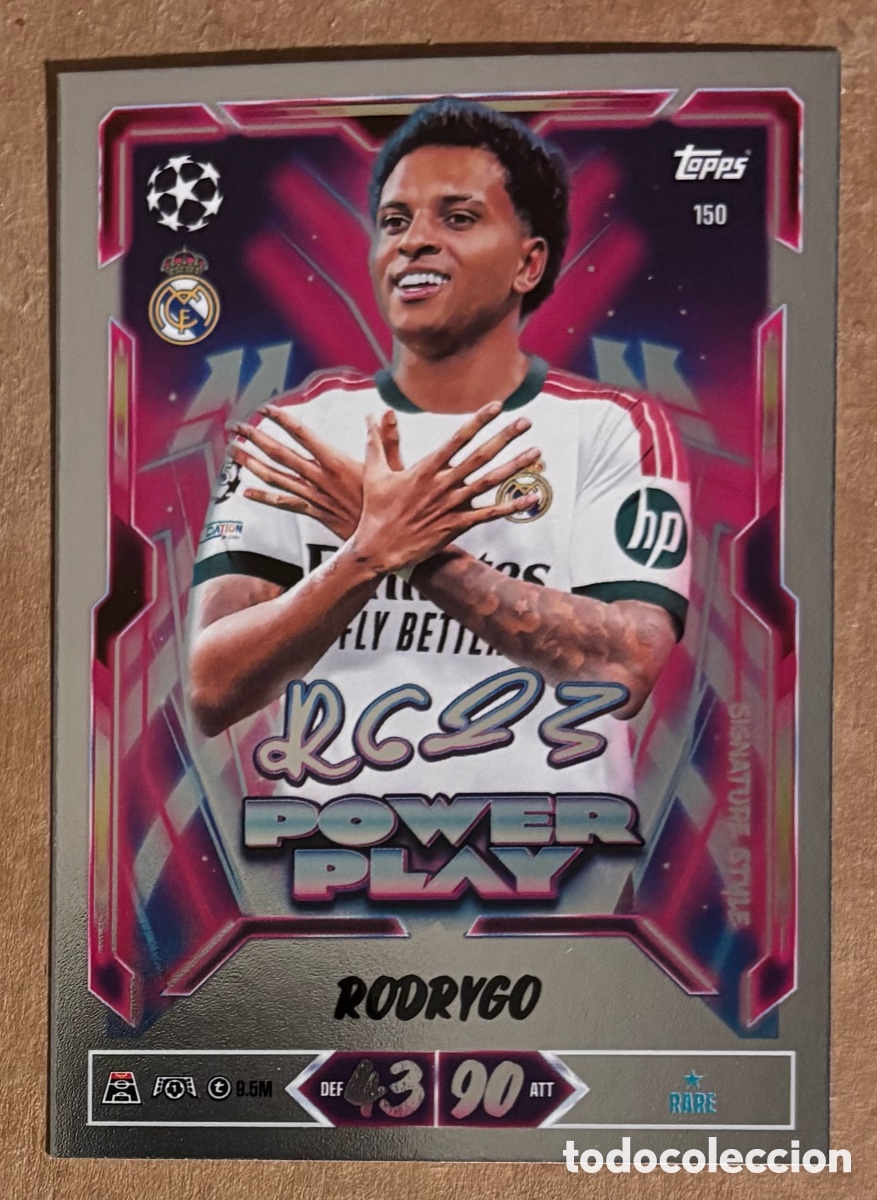 Cromos de f&uacute;tbol: RODRYGO (REAL MADRID). CARTA POWER PLAY TOPPS MATCH ATTAX 2026/27. #150. CON AUT&Oacute;GRAFO