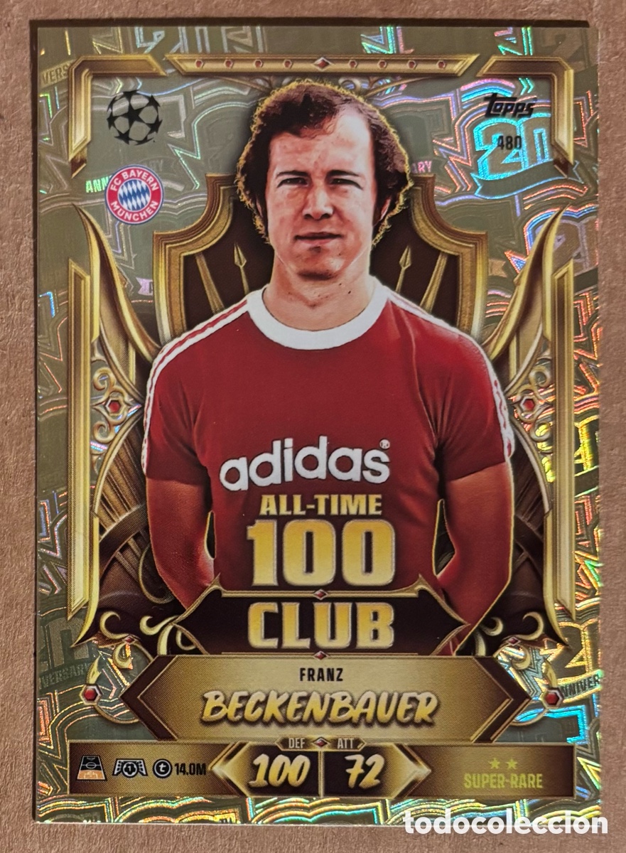 Cromos de f&uacute;tbol: FRANZ BECKENBAUER (BAYERN MUNCHEN). CARTA ALL-TIME 100 CLUB TOPPS MATCH ATTAX 2026/27. #480. SUPER-R