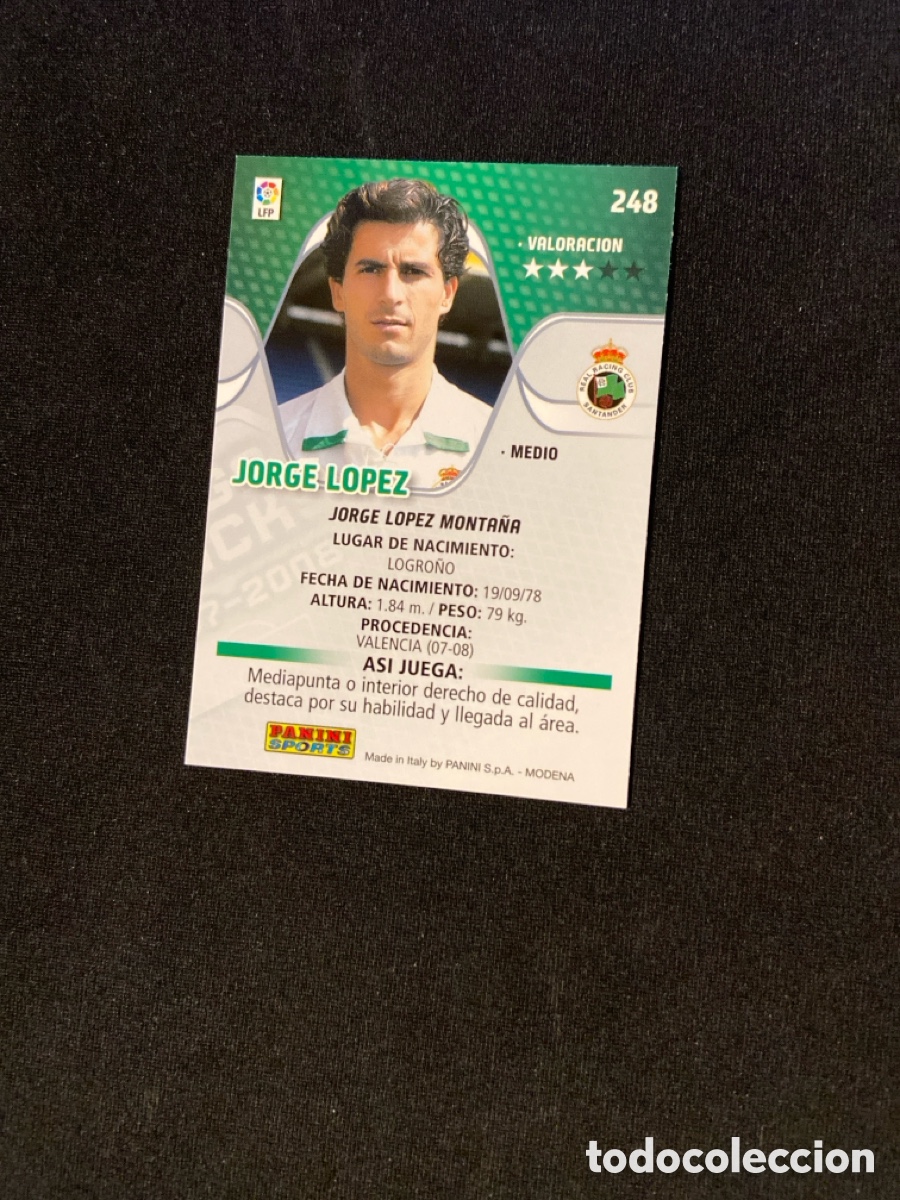 Cromos de f&uacute;tbol: JORGE LOPEZ 248 (RACING SANTANDER) - Foto 2