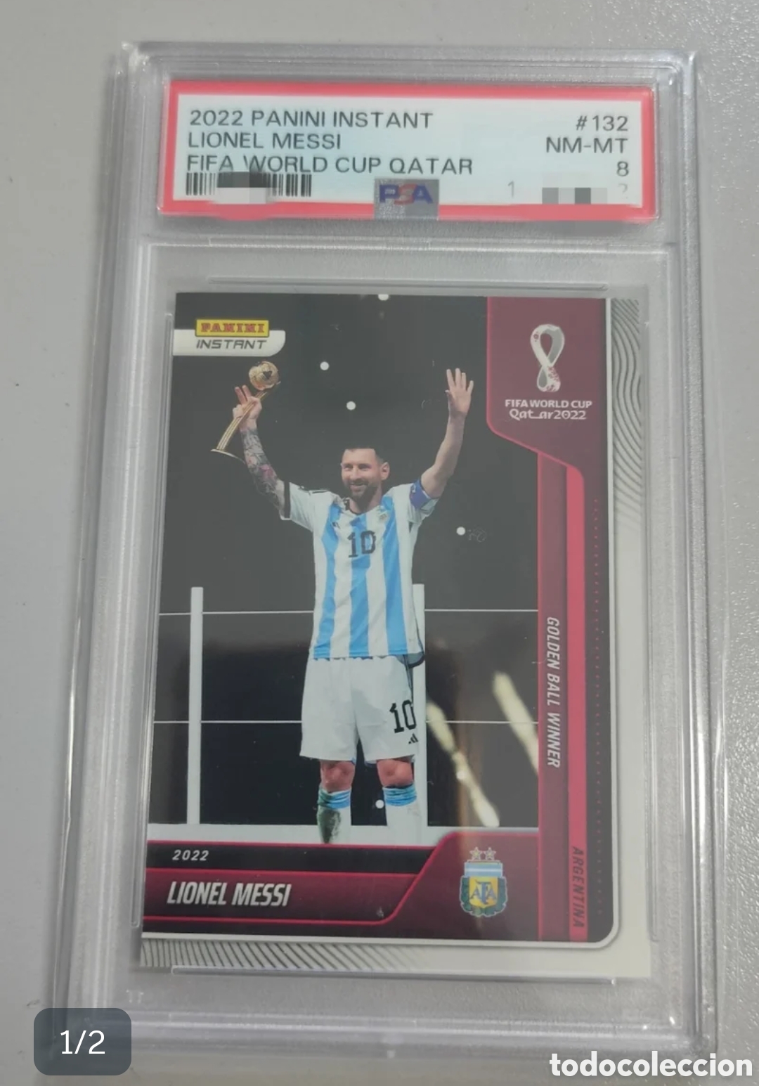Cromos de f&uacute;tbol: Messi Panini Instant FIFA WC Qatar 2022 PSA8
