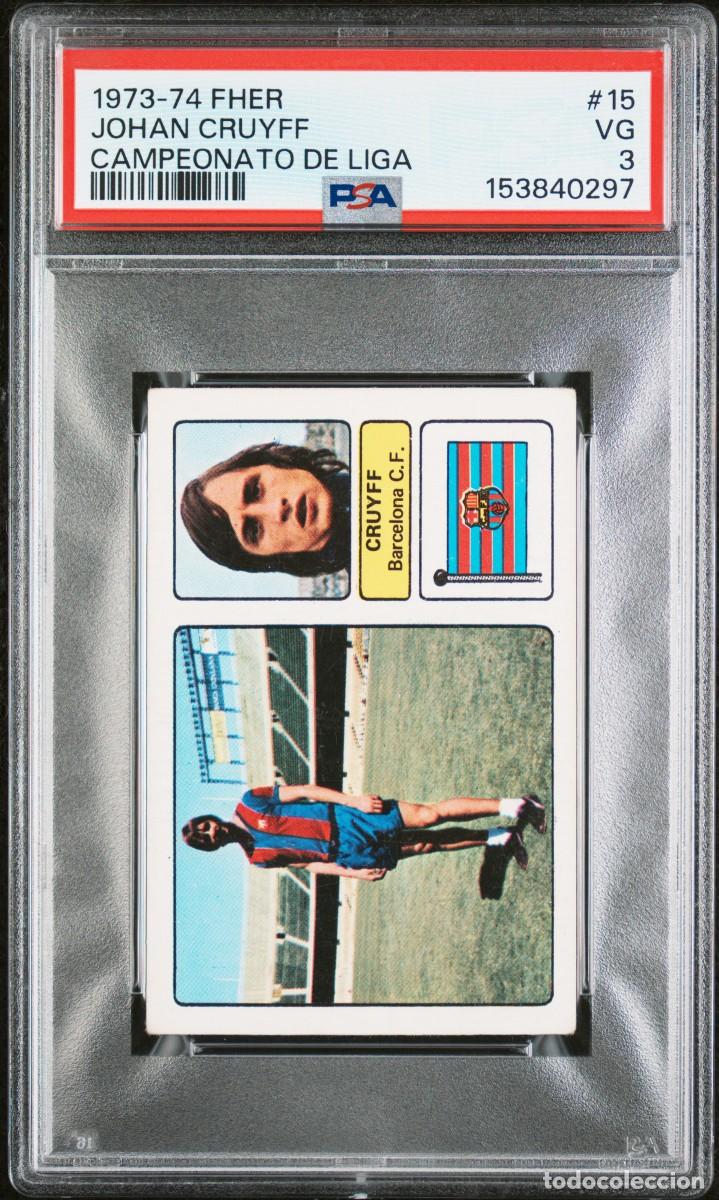 Cromos de f&uacute;tbol: Raro Johan Cruyff #15 Rookie FC Barcelona Campeonato Liga Fichajes 1973 74 PSA 3