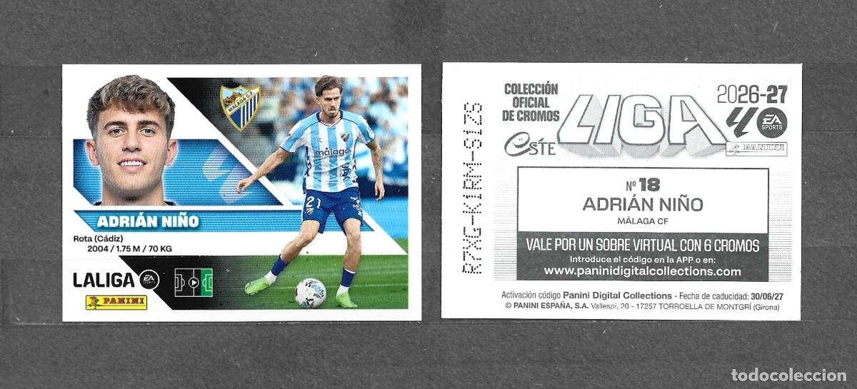 Cromos de f&uacute;tbol: Liga este 26/27 - Adri&aacute;n Ni&ntilde;o - N&ordm; 18 - M&aacute;laga CF