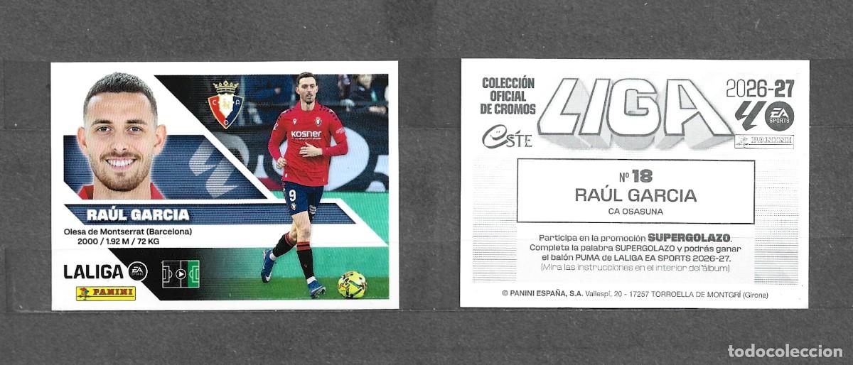 Cromos de f&uacute;tbol: Liga este 26/27 - Ra&uacute;l Garcia - N&ordm; 18 - CA Osasuna