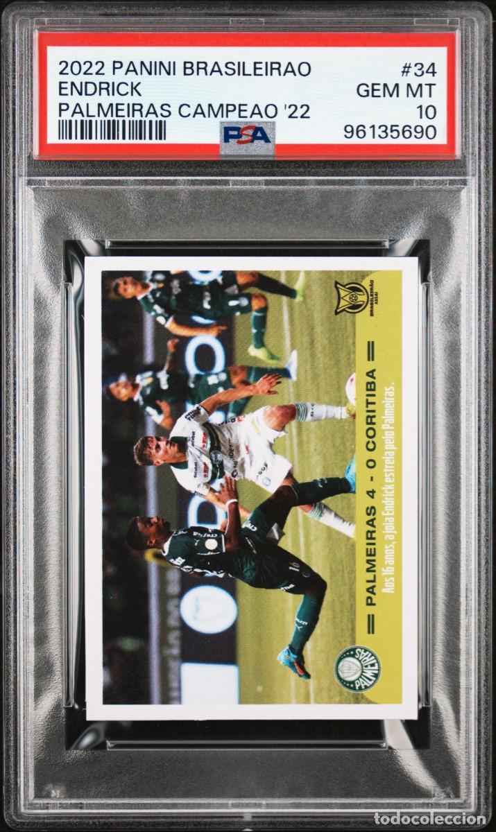 Cromos de f&uacute;tbol: Rookie Endrick #34 Panini Brasileirao Palmeiras Campeao 2022 Psa 10