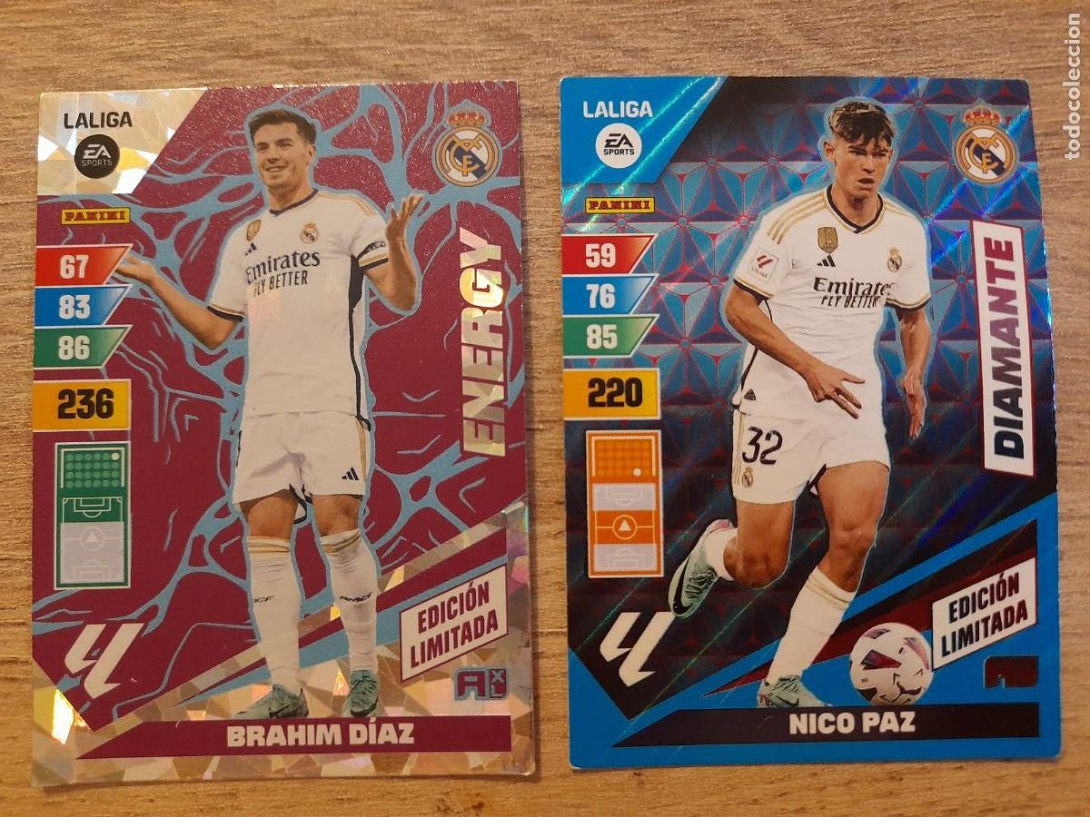Cromos de f&uacute;tbol: CARTAS EDICI&Oacute;N LIMITADA DE BRAHIM Y DE NICO PAZ, DE ADRENALYN XL TEMPORADA 2023-2024 23 24