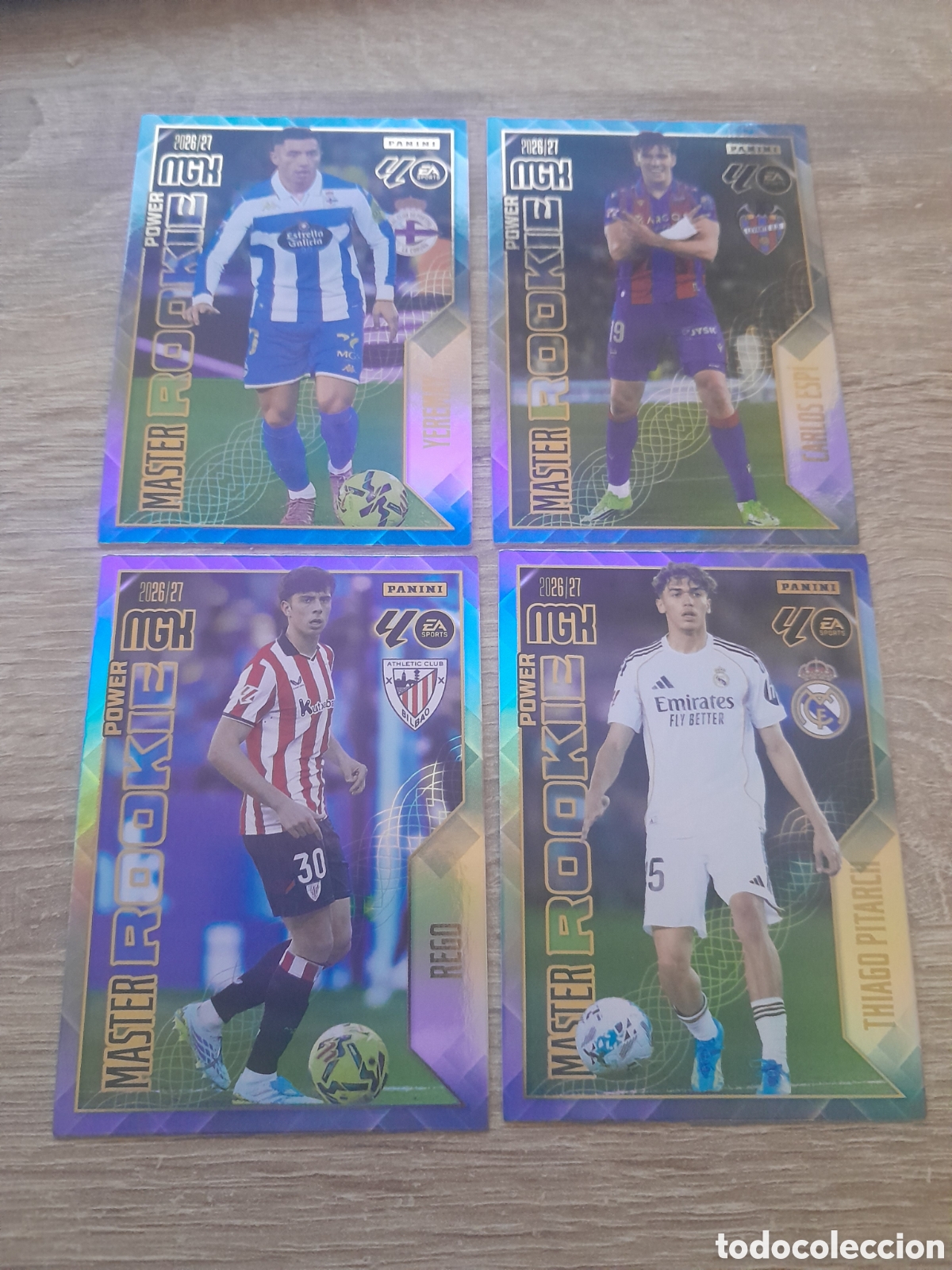 Cromos de f&uacute;tbol: lote 4 cromos power megacracks 2026 2027 master rookie tin box