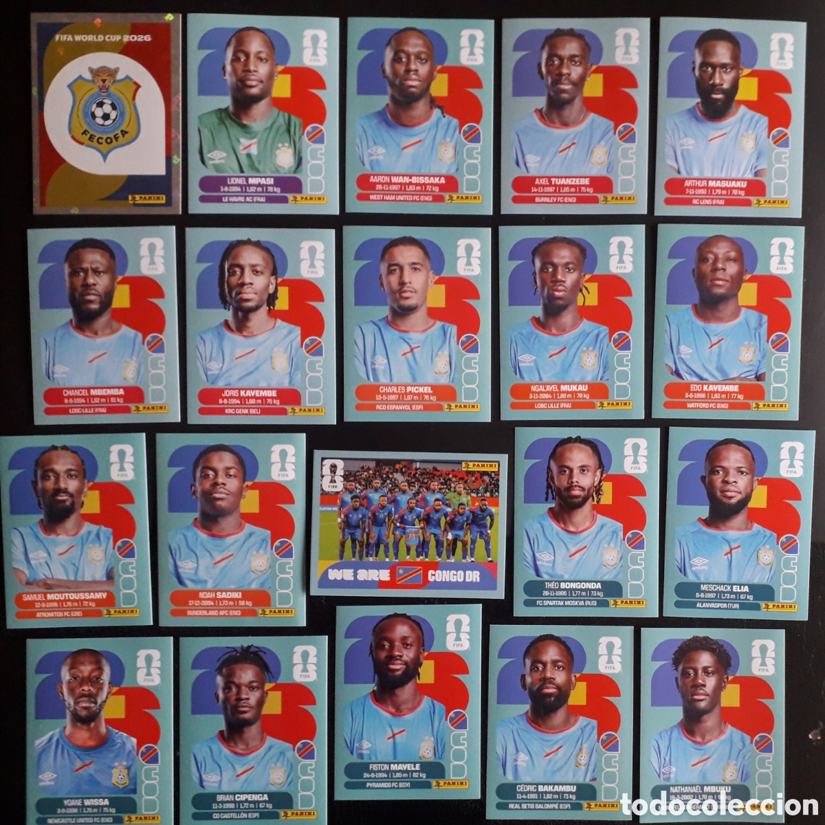 Cromos de f&uacute;tbol: 20 CROMOS CONGO EQUIPO COMPLETO MUNDIAL F&Uacute;TBOL 2026 FIFA WORLD CUP PANINI SIN PEGAR