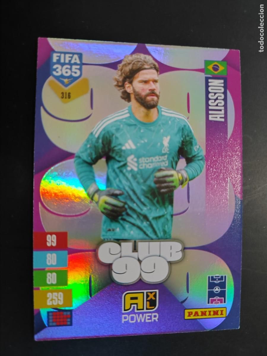 Cromos de f&uacute;tbol: ADRENALYN XL FIFA 365 2027 CARD CLUB99 ALISSON LIVERPOOL # 316 PANINI