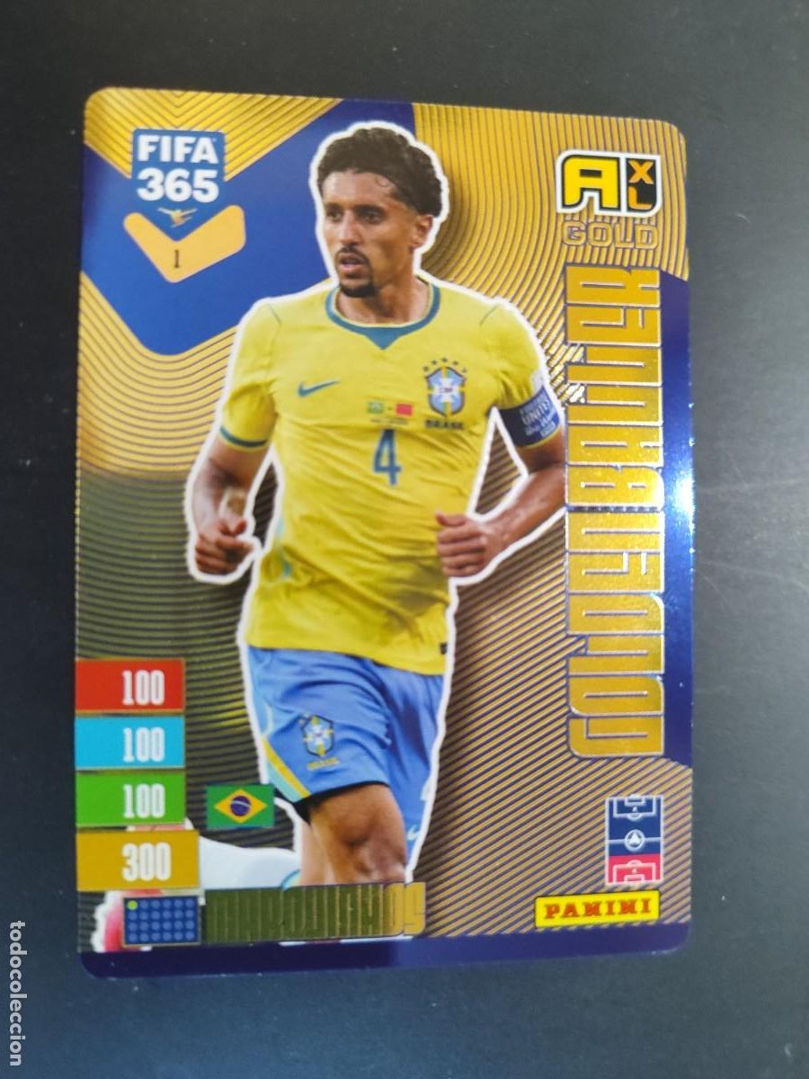 Cromos de f&uacute;tbol: ADRENALYN XL FIFA 365 2027 CARD GOLDEN BALLER MARQUINHOS BRASIL # PANINI