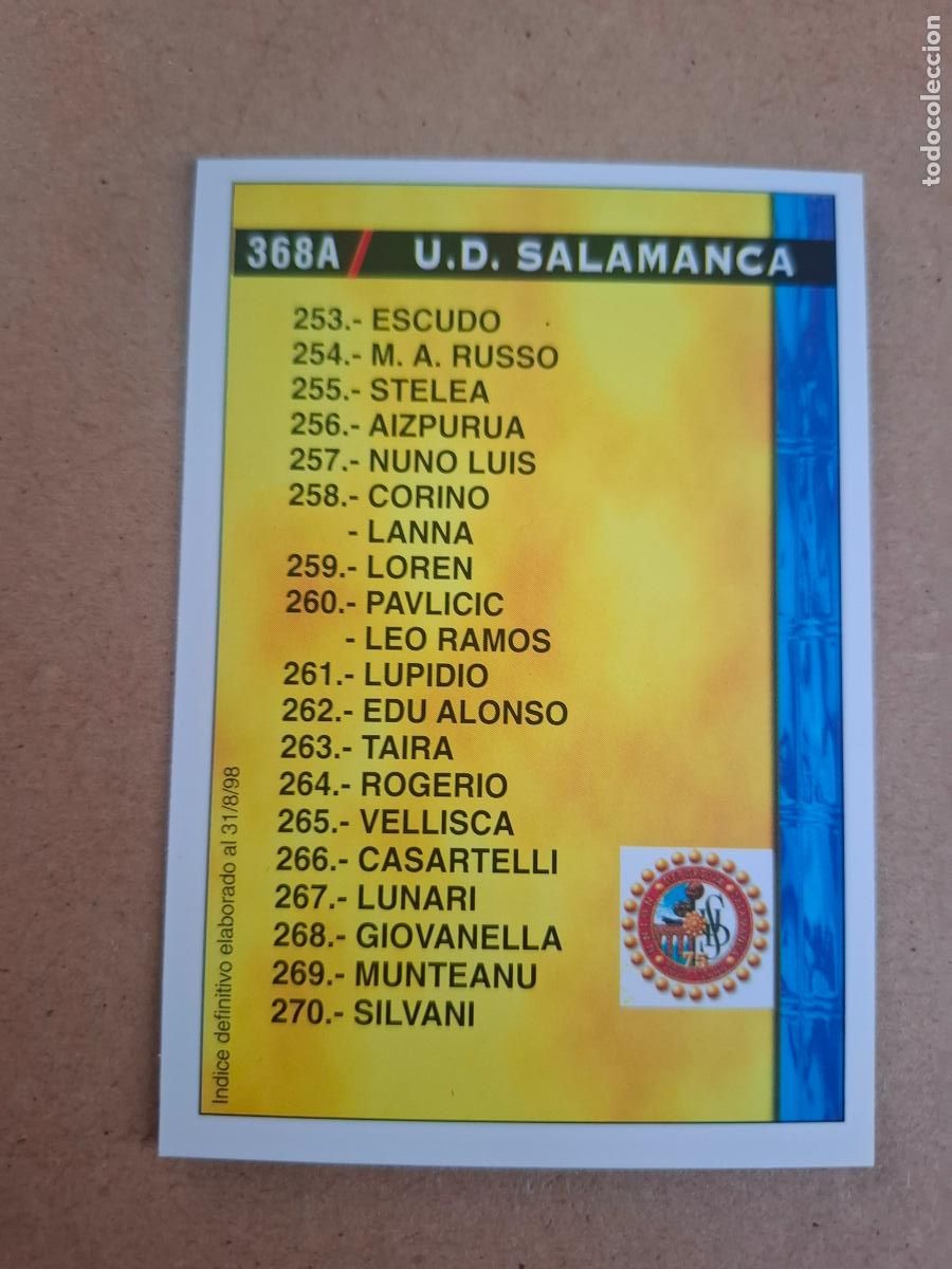Cromos de f&uacute;tbol: MUNDICROMO 98 99 1998 1999 - 368 A U.D. SALAMANCA / 368 B C.D. TENERIFE - &Iacute;NDICE 31/8/98