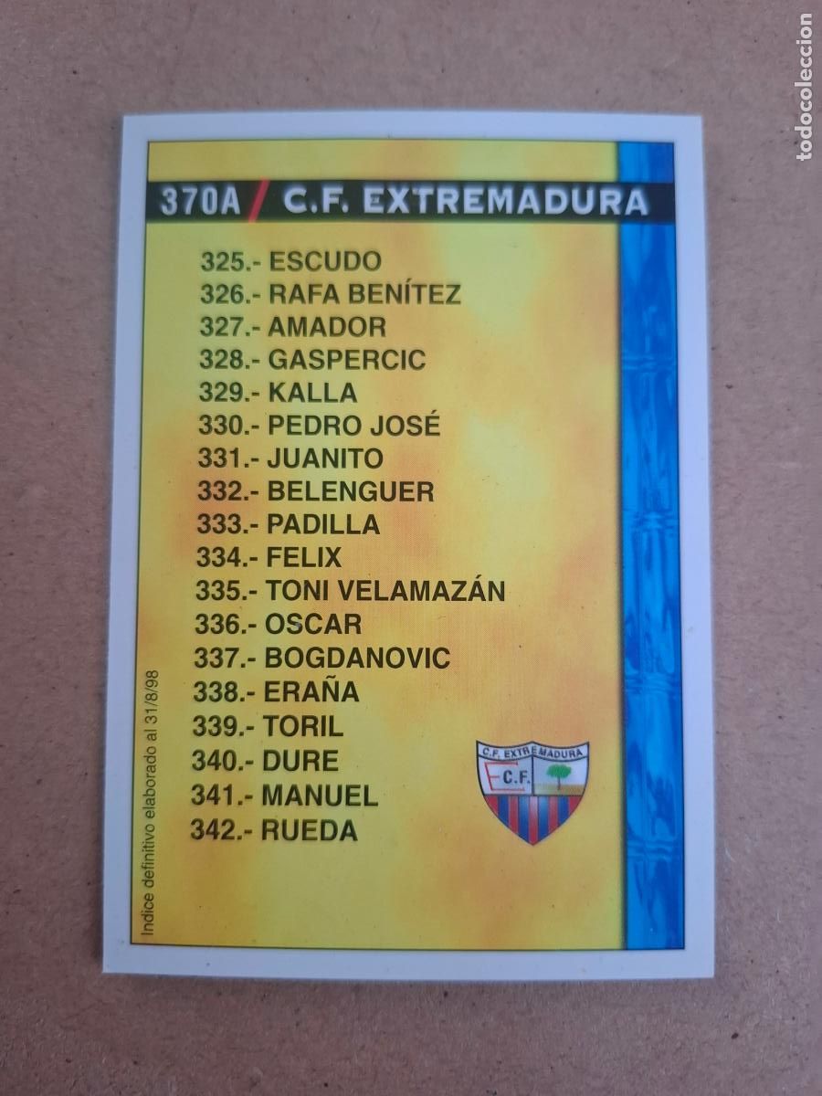 Cromos de f&uacute;tbol: MUNDICROMO 98 99 1998 1999 - 370 A C.F. EXTREMADURA / 370 B VILLARREAL CF - &Iacute;NDICE 31/8/98