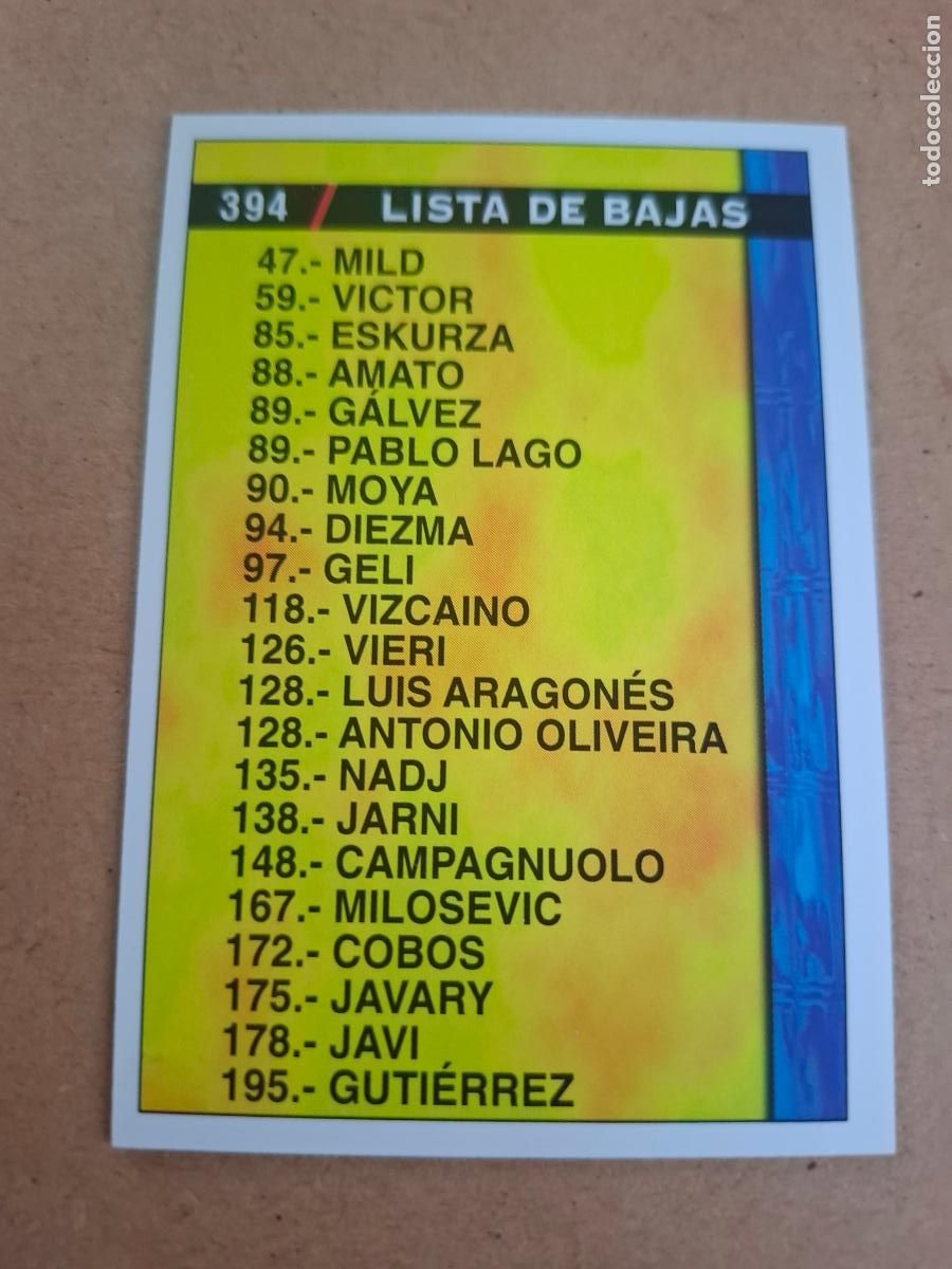 Cromos de Futebol: MUNDICROMO 98 99 1998 1999 - 394 LISTA DE BAJAS