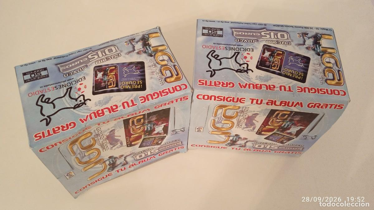 Cromos de f&uacute;tbol: 2 CAJAS COMPLETAS CON 100 SOBRES SIN ABRIR LIGA 2007 07 08 PRECIO JOVEN CON MESSI, EDICIONES ESTADIO