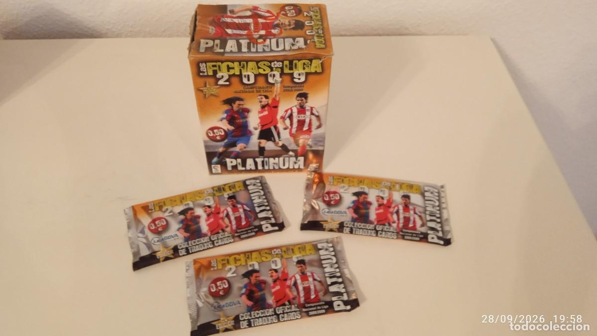 Cromos de f&uacute;tbol: PLATINUM CAJA COMPLETA 25 SOBRES FUTBOL SIN ABRIR. FICHAS LIGA 2009 MUNDICROMO 2008 2009 CON MESSI
