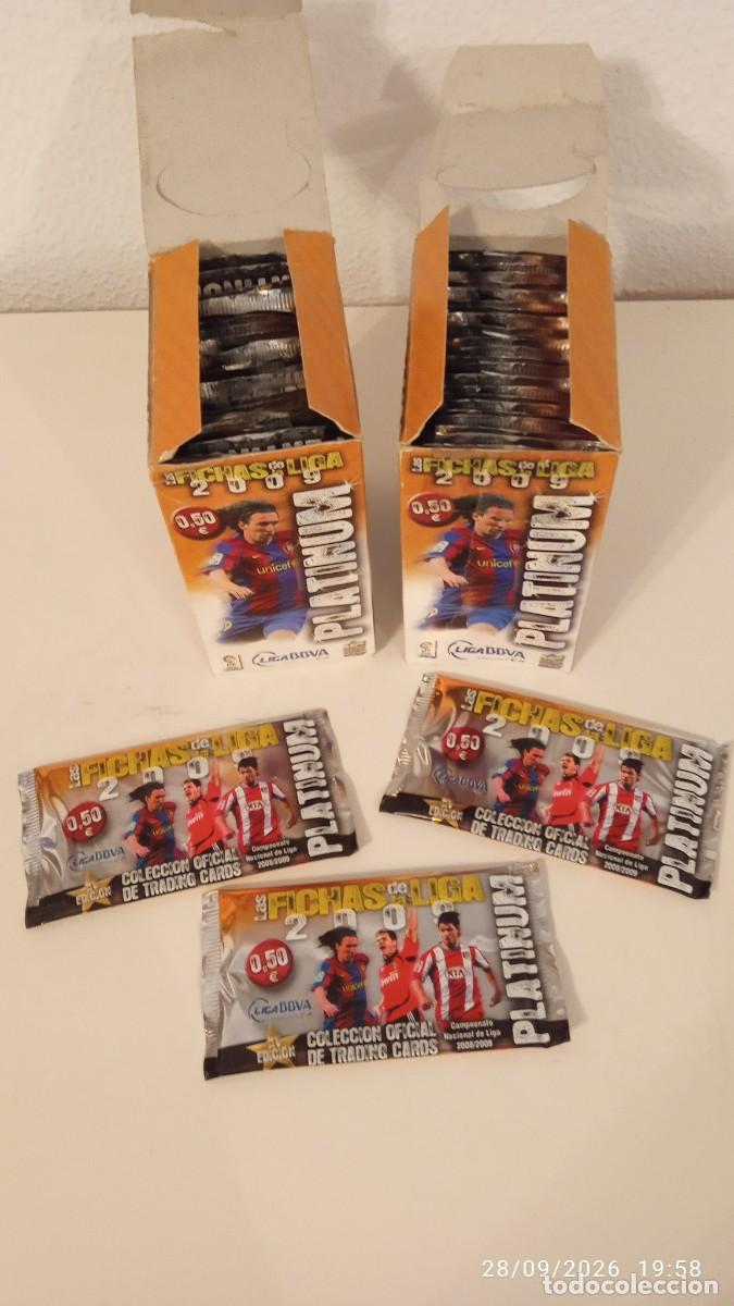Cromos de f&uacute;tbol: PLATINUM 2 CAJAS COMPLETAS 50 SOBRES SIN ABRIR. FICHAS LIGA 2009 MUNDICROMO 2008 09 CON MESSI