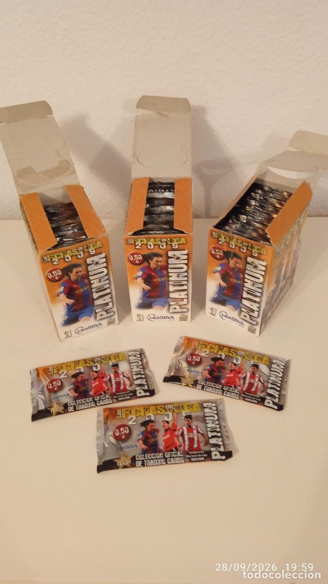 Cromos de f&uacute;tbol: PLATINUM 3 CAJAS COMPLETAS 75 SOBRES SIN ABRIR. FICHAS LIGA 2009 MUNDICROMO 2008 09 CON MESSI