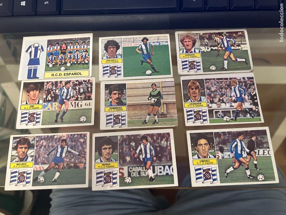 Cromos de f&uacute;tbol: LIGA 82 83 ESTE ESPA&Ntilde;OL MURUA-JOB-MOLINOS-GIMENEZ-LAURIDSEN-DOMINGUEZ-VERDUGO-OREJUELA I-EQUIPO NUEV