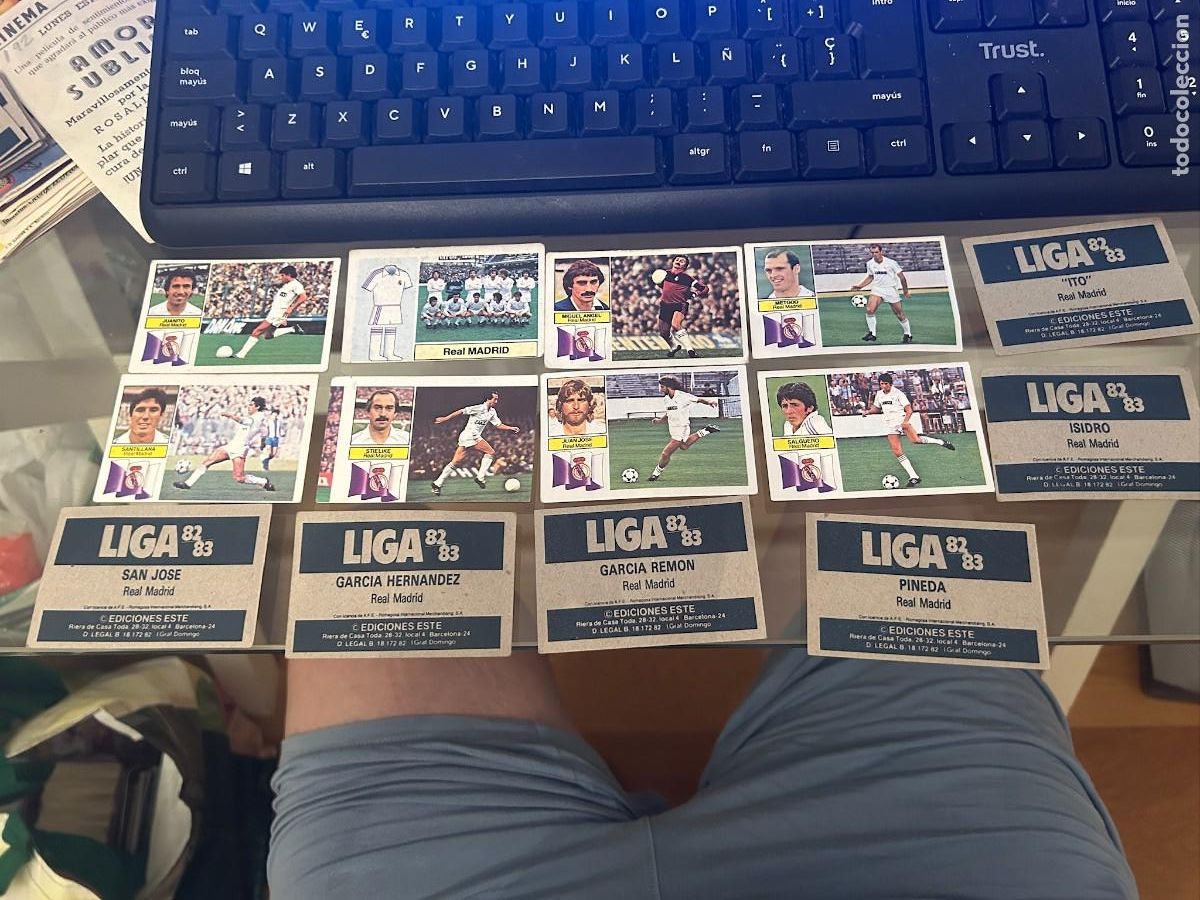 Cromos de f&uacute;tbol: ESTE 82 83 MADRID-JUANITO-MIGUEL ANGEL-METGOD-SALGUERO-JUAN JOSE-STIELIKE DEFECTO CORTE Y 8 MAS SE V