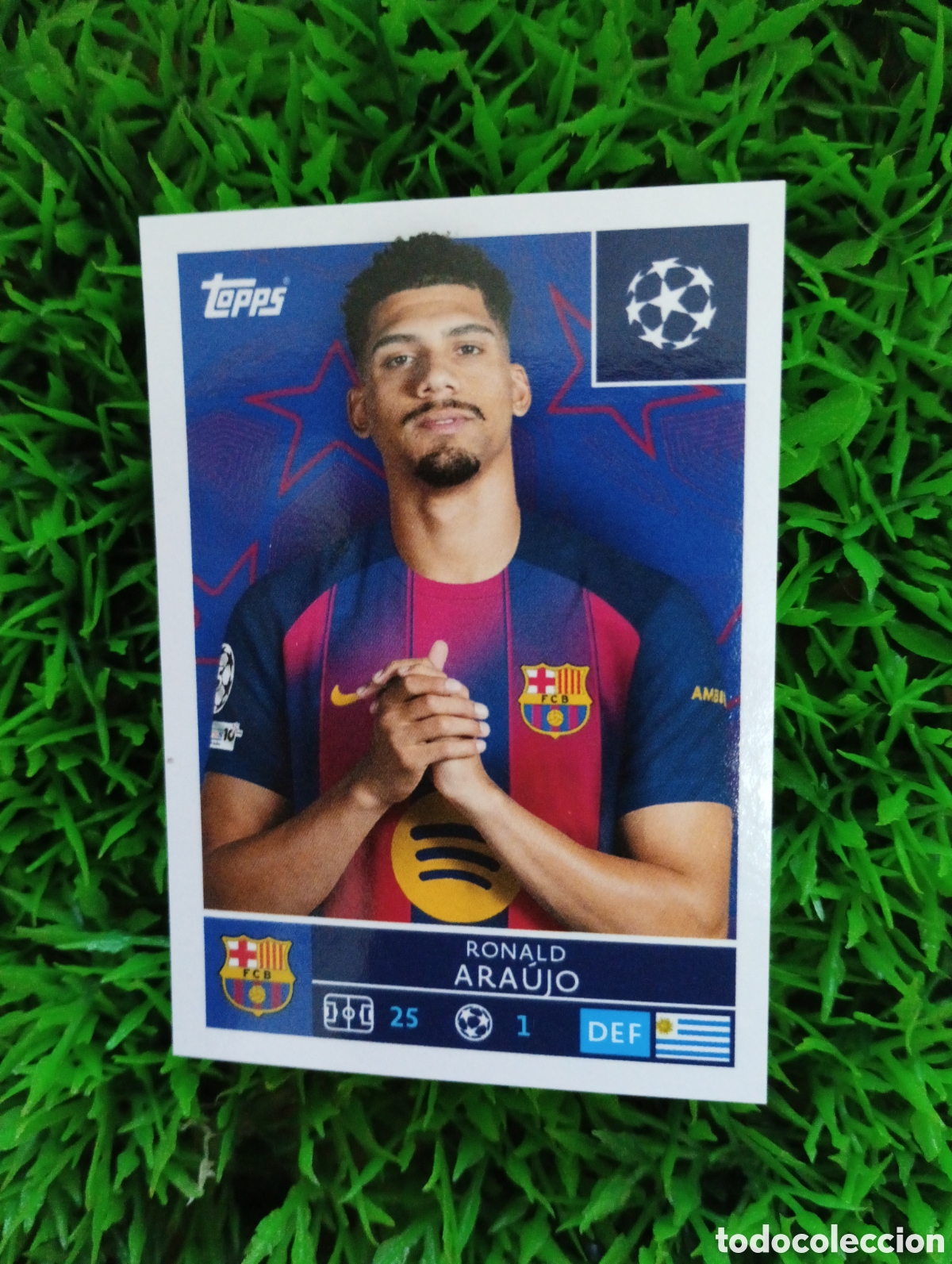 Cromos de f&uacute;tbol: Araujo Barcelona Champions League 25-26 # 185 NUNCA PEGADO