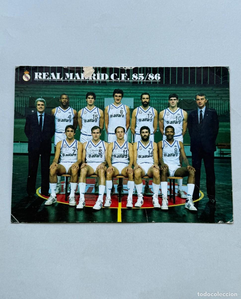 Cromos de f&uacute;tbol: Postal Real Madrid Baloncesto. Plantilla temporada 85-86.