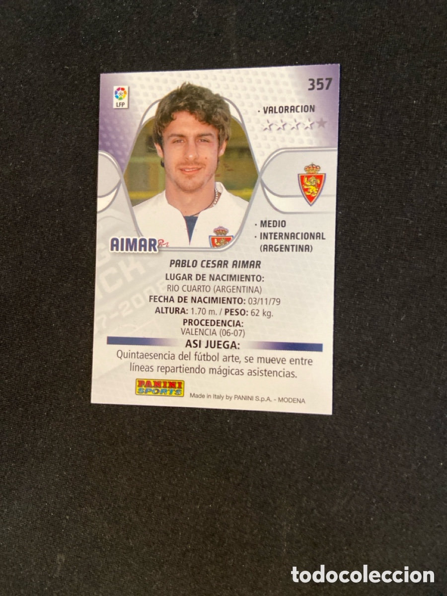 Cromos de f&uacute;tbol: AIMAR 357 (ZARAGOZA) PANINI MEGACRACKS 2007-2008 07 08 CROMO CARTA M-3 - Foto 2