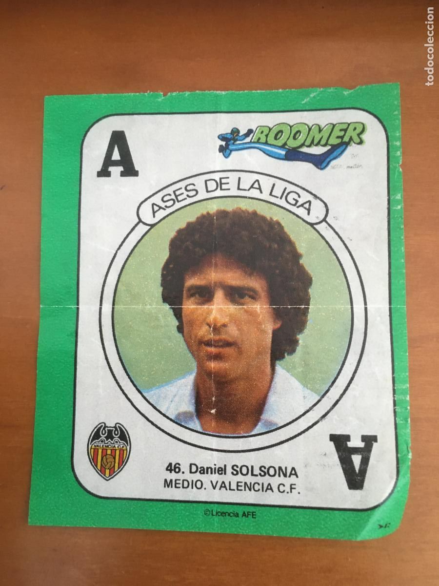Cromos de f&uacute;tbol: solsona valencia cromo n&ordm; 46 ases de la liga chicle boomer nunca pegado