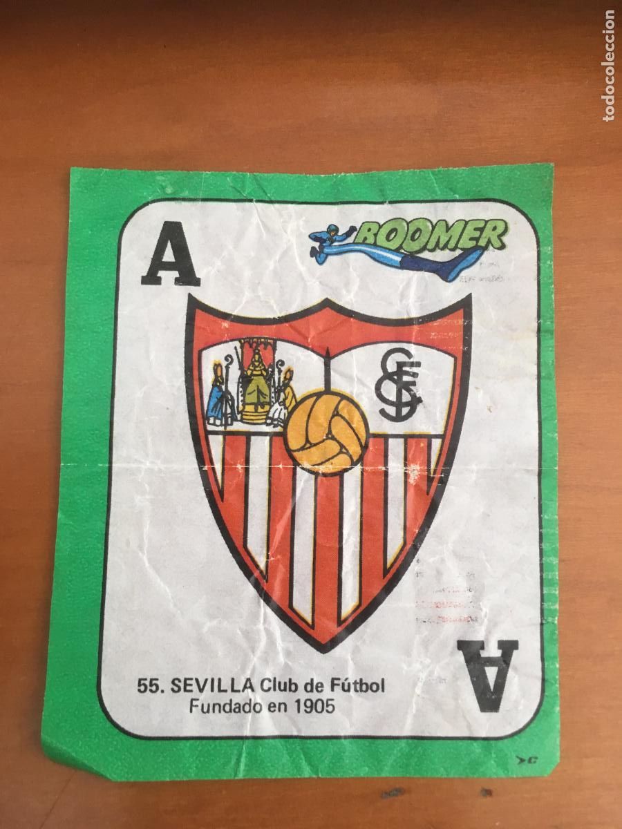 Football Stickers: escudo sevilla cromo n&ordm; 55 ases de la liga chicle boomer nunca pegado