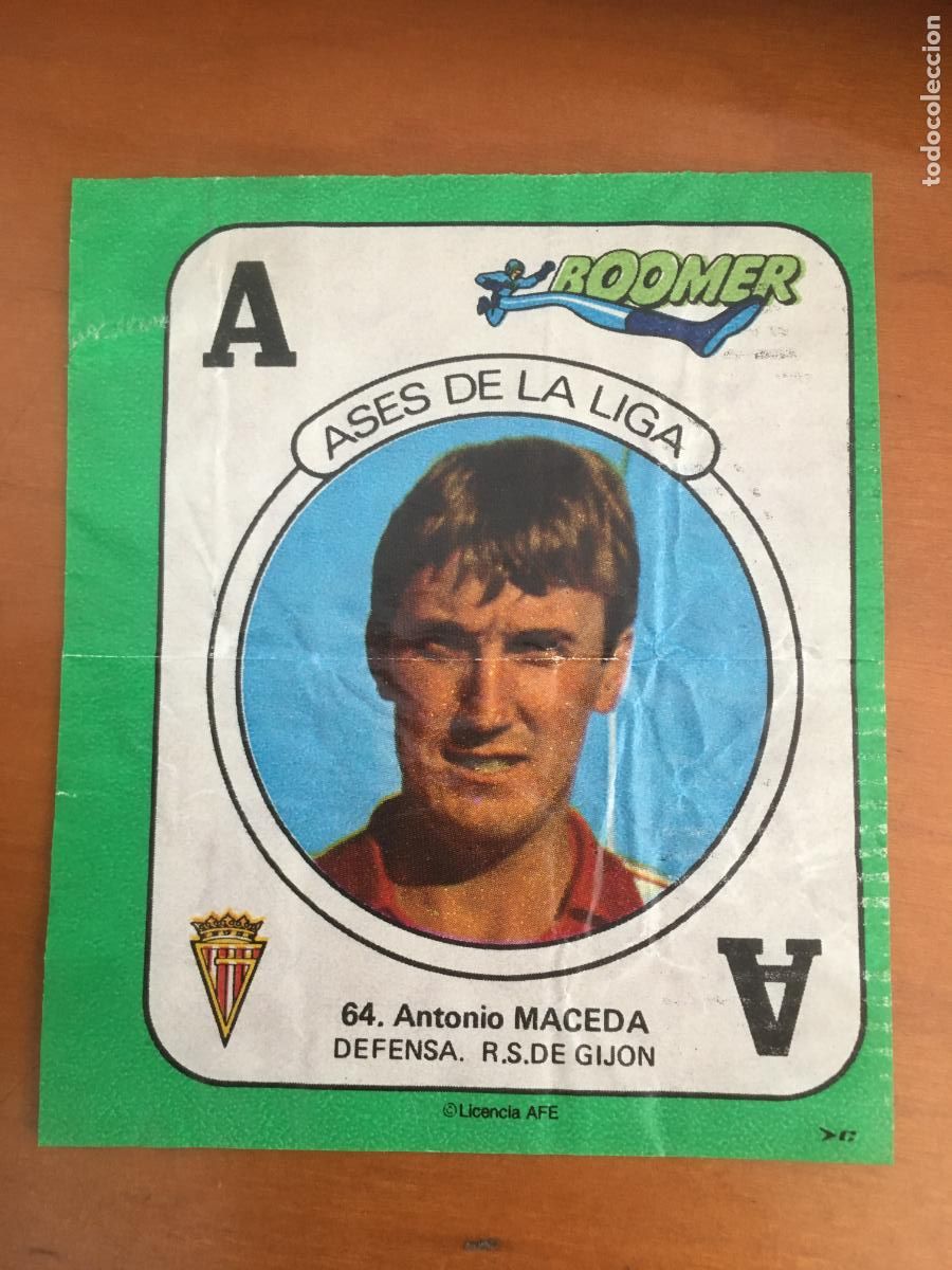 Fu&szlig;ball-Sticker: maceda sporting gijon cromo n&ordm; 64 ases de la liga chicle boomer nunca pegado