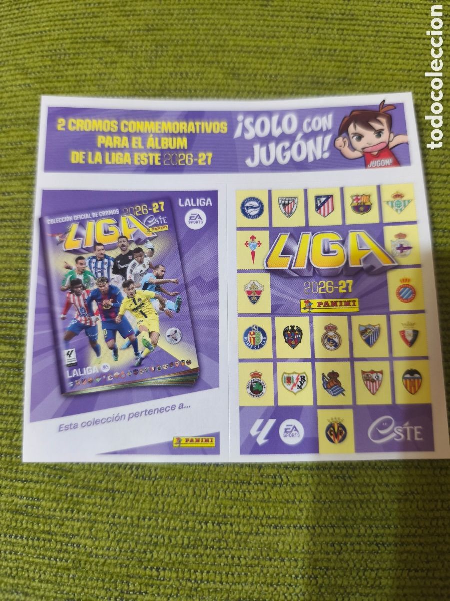 Cromos de f&uacute;tbol: L&Aacute;MINA CON 2 CROMOS CONMEMORATIVOS DEL &Aacute;LBUM LIGA 2026/27 ESTE DE PANINI. REVISTA JUG&Oacute;N