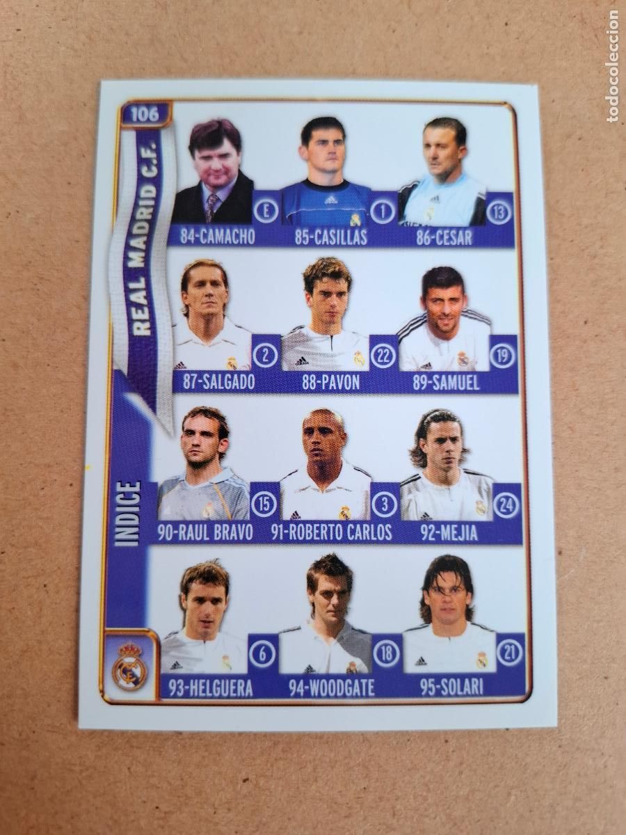 Cromos de f&uacute;tbol: MUNDICROMO 2004 2005 04 05 - 106 &Iacute;NDICE - REAL MADRID