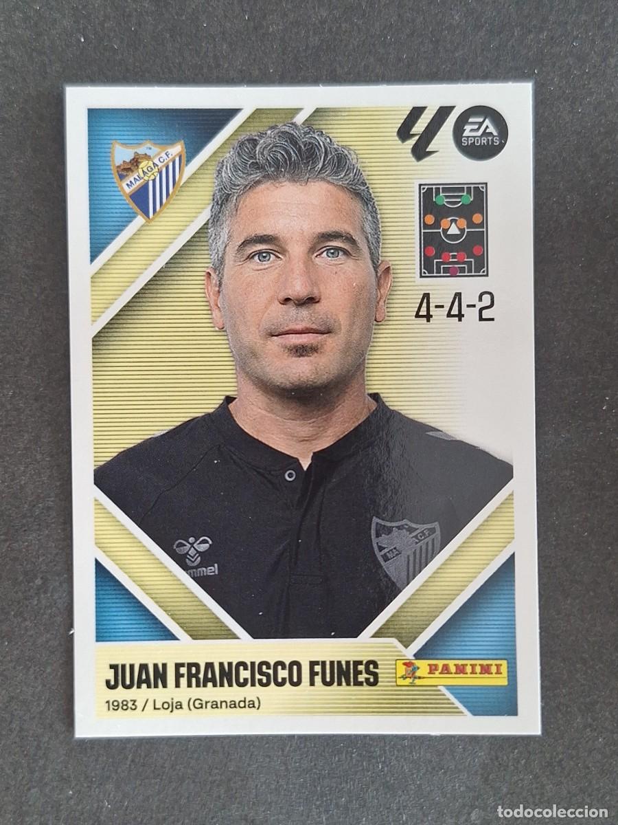 Cromos de f&uacute;tbol: L2 JUAN FRANCISCO FUNES ENTRENADOR MALAGA C. F. LIGA ESTE 2026 2027 26 27 NUNCA PEGADO SIN PEGAR