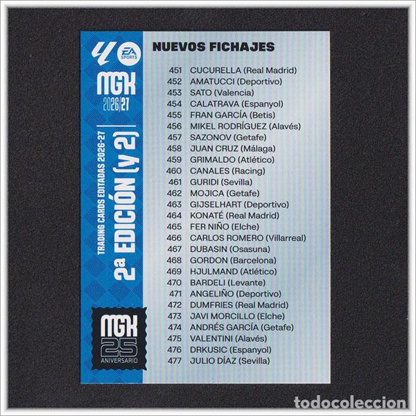 Cromos de f&uacute;tbol: MEGACRACKS 2026 2027 26 27 PANINI INDICE 2&ordf; EDICI&Oacute;N NUEVOS FICHAJES 2 ALBUM COLECCI&Oacute;N MGK 2&ordf; ED