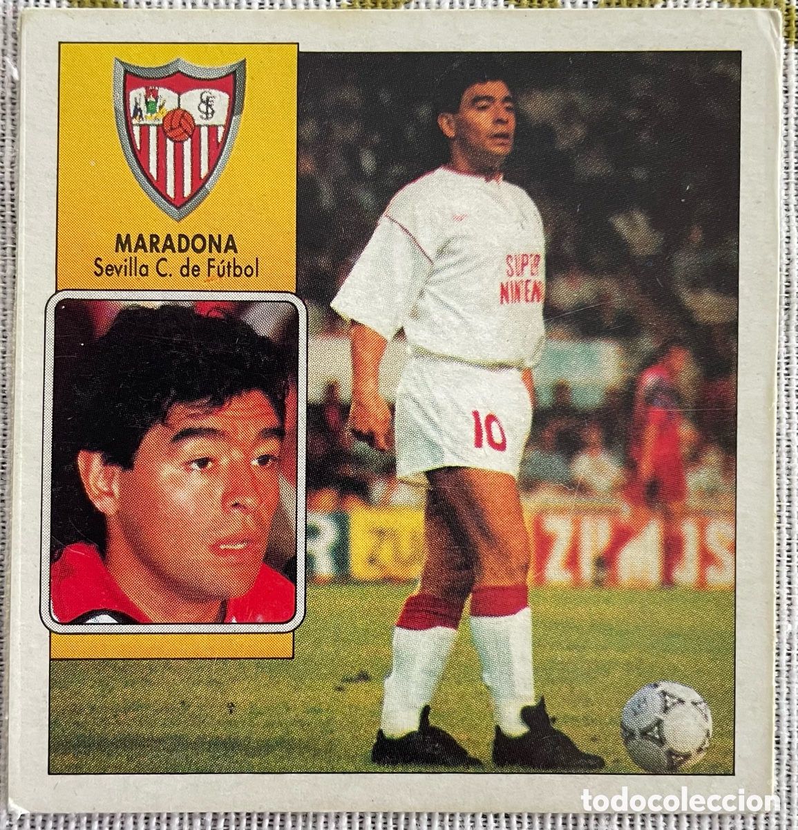 Cromos de f&uacute;tbol: Cromo de Maradona en el Sevilla f&uacute;tbol club a&ntilde;o 92/93