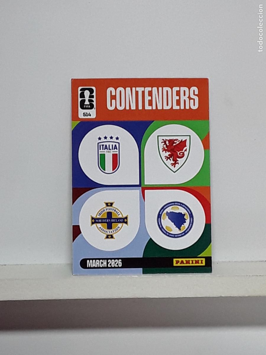 Cromos de f&uacute;tbol: ADRENALYN MUNDIAL 2026 WORLD CUP 26 ALBUM PANINI N 514 CONTENDERS ITALIA GALES IRLANDA BOSNIA
