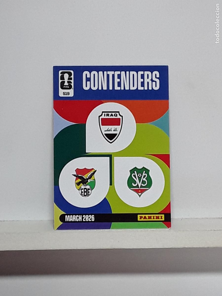 Cromos de f&uacute;tbol: ADRENALYN MUNDIAL 2026 WORLD CUP 26 ALBUM PANINI N 519 CONTENDERS IRAQ IRAK SURINAM BOLIVIA