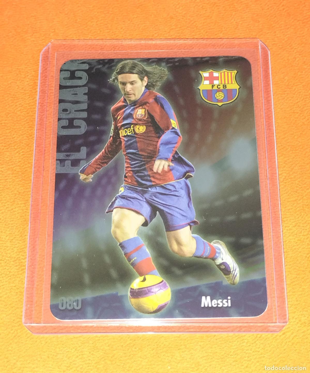 Cromos de f&uacute;tbol: 80 LIONEL MESSI EL CRACK BRILLO LISO PUNTAS REDONDAS CARD FC BARCELONA MUNDICROMO 2008 2009 08 09