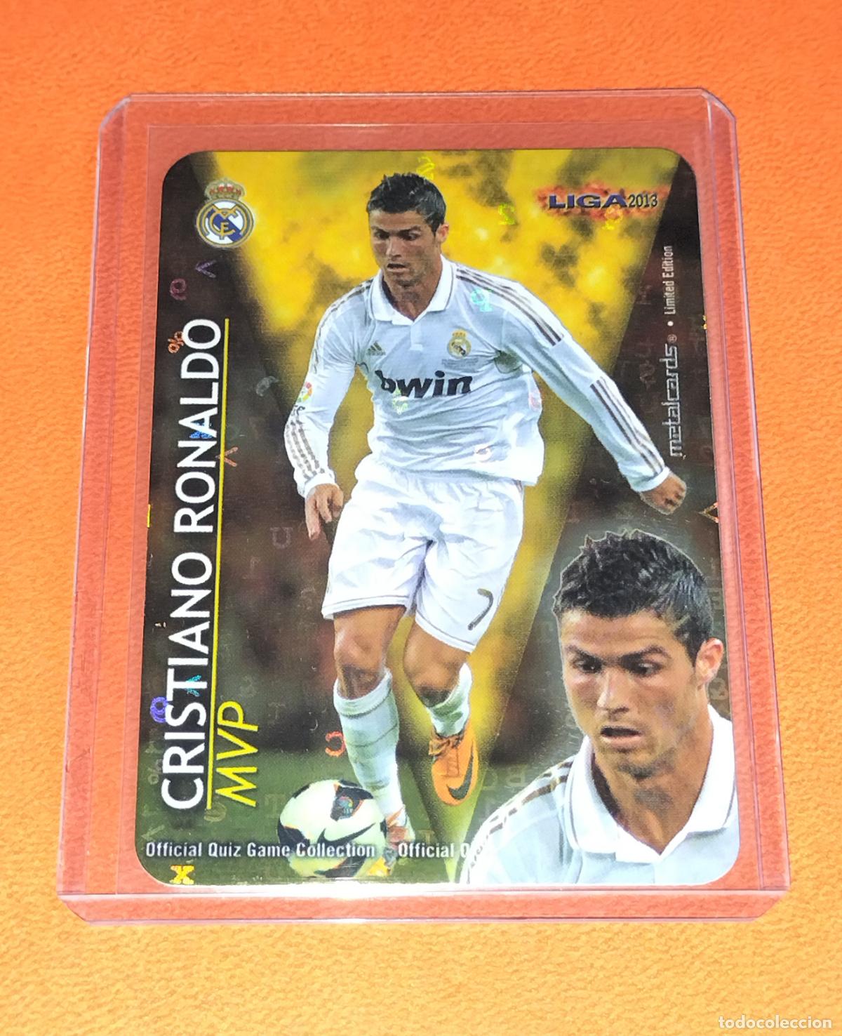 Cromos de f&uacute;tbol: CRISTIANO RONALDO MVP LETRAS PUNTAS REDONDAS CARD REAL MADRID MUNDICROMO QUIZ 2012 2013 12 13
