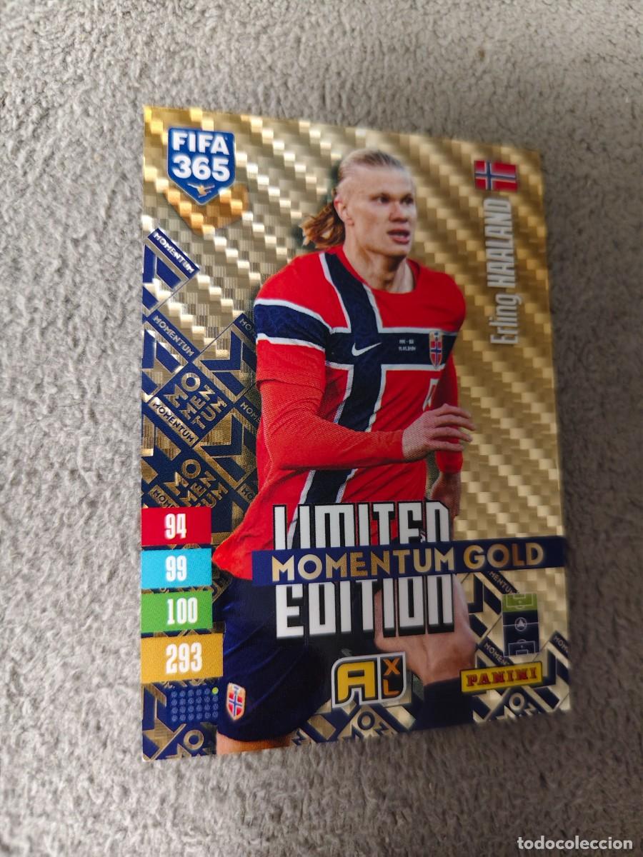 Cromos de f&uacute;tbol: XL 365 ADRENALYN 26 27 ERLING HAALAND NORUEGA LIMITED EDITION MOMENTUM GOLD 2026 2027 FIFA PANINI AA