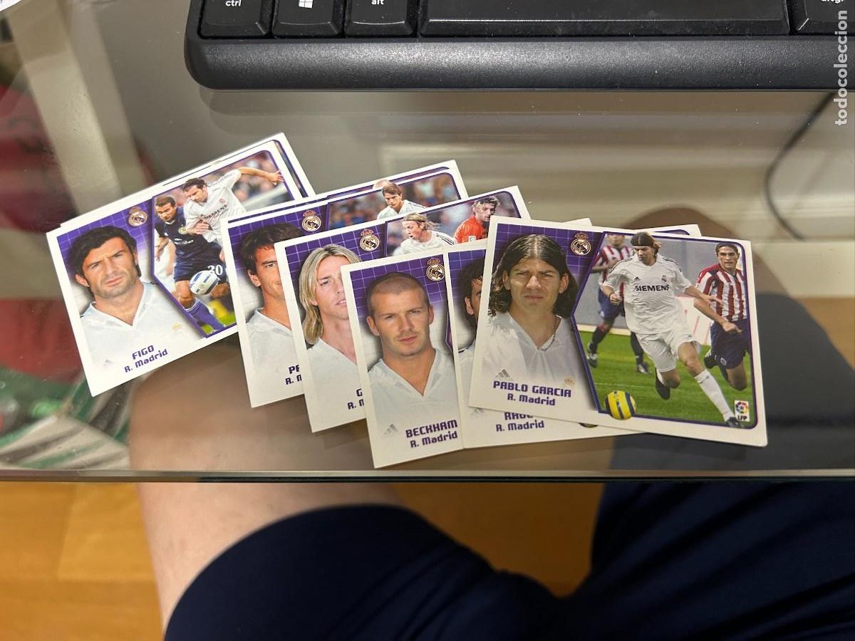Cromos de f&uacute;tbol: este real madrid 2005 2006 raul-pablo garcia-bechham-guti-pavon raul bravo-figo y roberto carlos nue